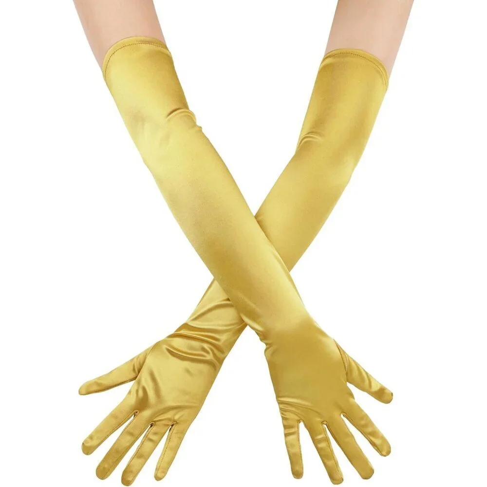 Women's Evening Gold Long Satin Gloves Elbow Length Formal Party Prom Wear